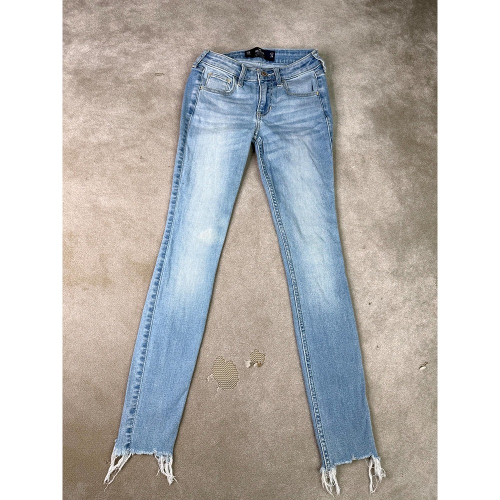 Hollister Low-Rise Super Skinny Jeans Womens 00R 23x28 Blue Soft Stretch Raw Hem